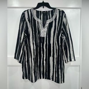 Women’s cotton long sleeve top with sequin collar